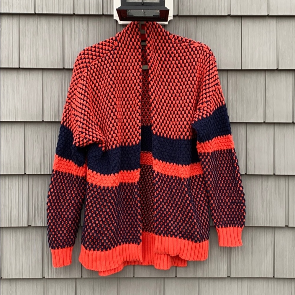 French Connection Orange/Navy Cardigan Sweater